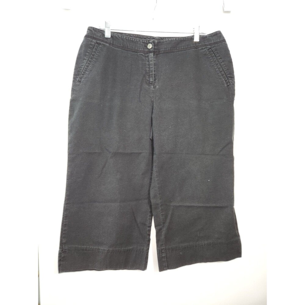 J. Jill Womens Sz 14P Black Denim Wide Leg Capri Cropped Pants Bottoms Stretch
